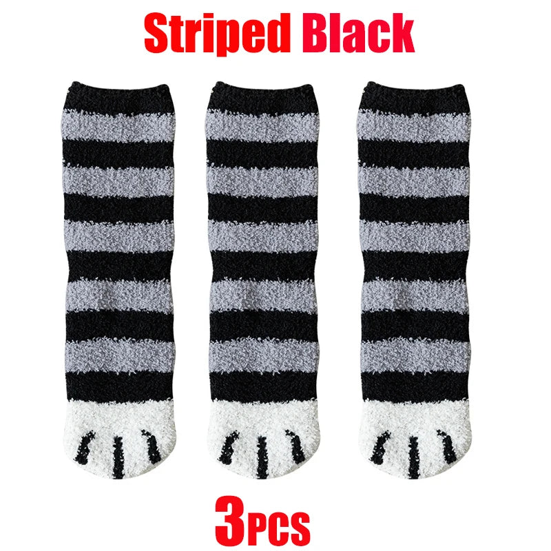 Women Socks Winter Warm Fluffy Socks Cute Animal Claw Cat Paw Footprint Fuzzy Socks Thicken Coral Fleece Home Floor Sleep Socks