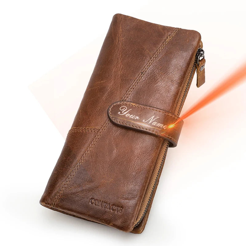 Contact's 100% Genuine Leather Wallet Women Long Coin Purse Hasp Design Clutch Bags Name Engraving Card Holder Wallets Cartera
