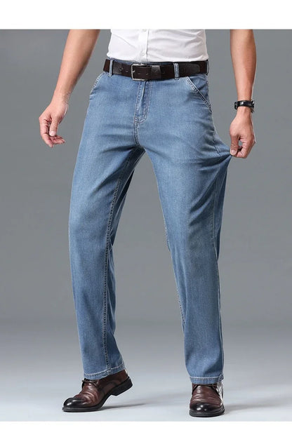 Business Lyocell Jeans Men Summer New Thin Fashion Straight Breathable Brand Pants Male Slim Comfortable  Denim Trousers