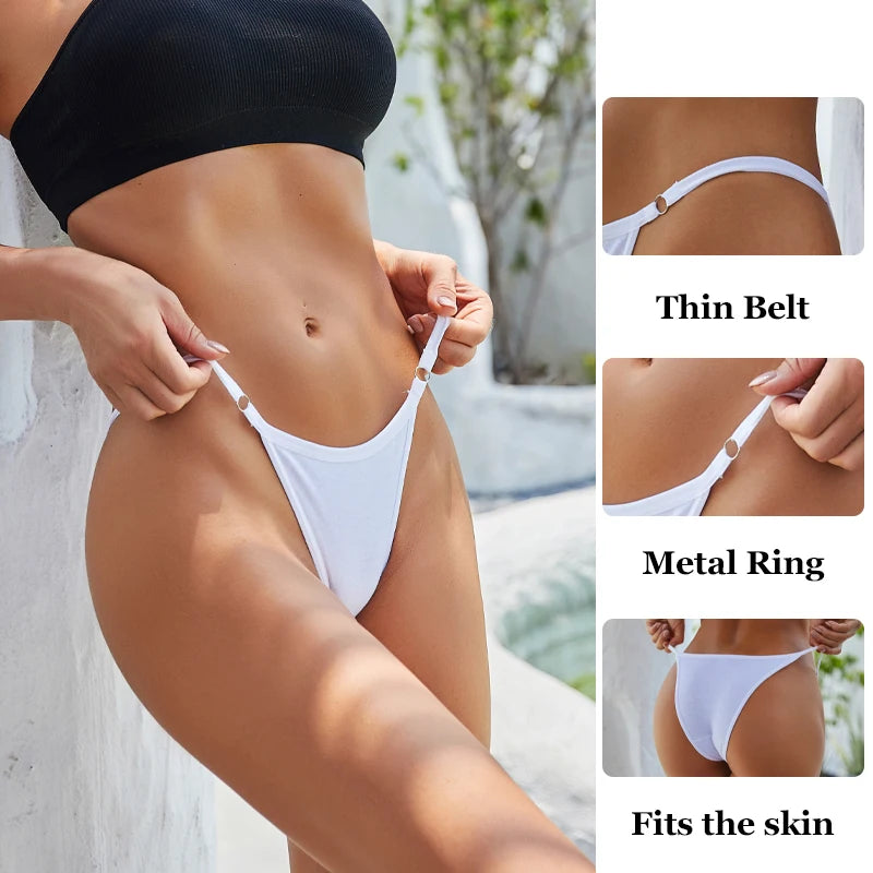 FINETOO 4Pcs Women's Cotton Panties Sexy Metal Ring Waist Underwear Solid Breathable Panties Ladies Soft Briefs Comfort Lingerie.