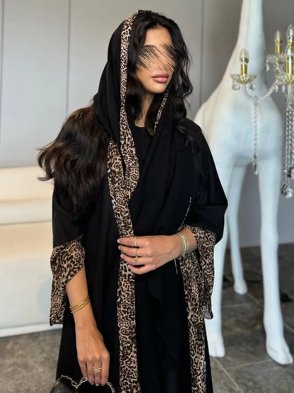Eid Women Muslim Abaya Leopard Cardigan with Scarf Dress 2025 Vestidos Largos Caftan Robe Jalabiya Ramadan Morocco Dubai Kaftan.