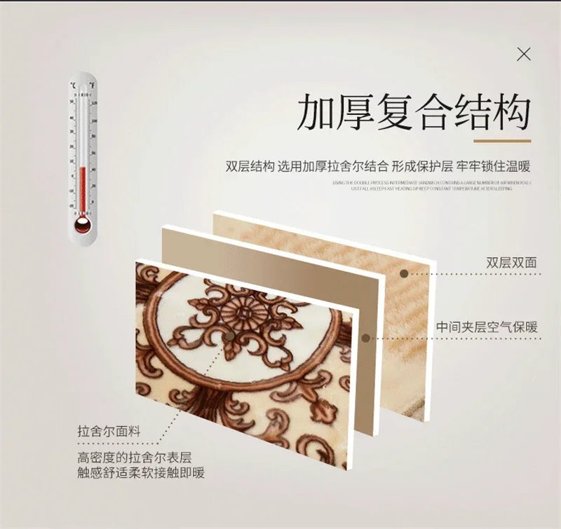 European Style Warm Raschel Blanket for Winter High End Soft Thicken Warmth Weighted Blanket Double Side Flocked Comforter Duvet.