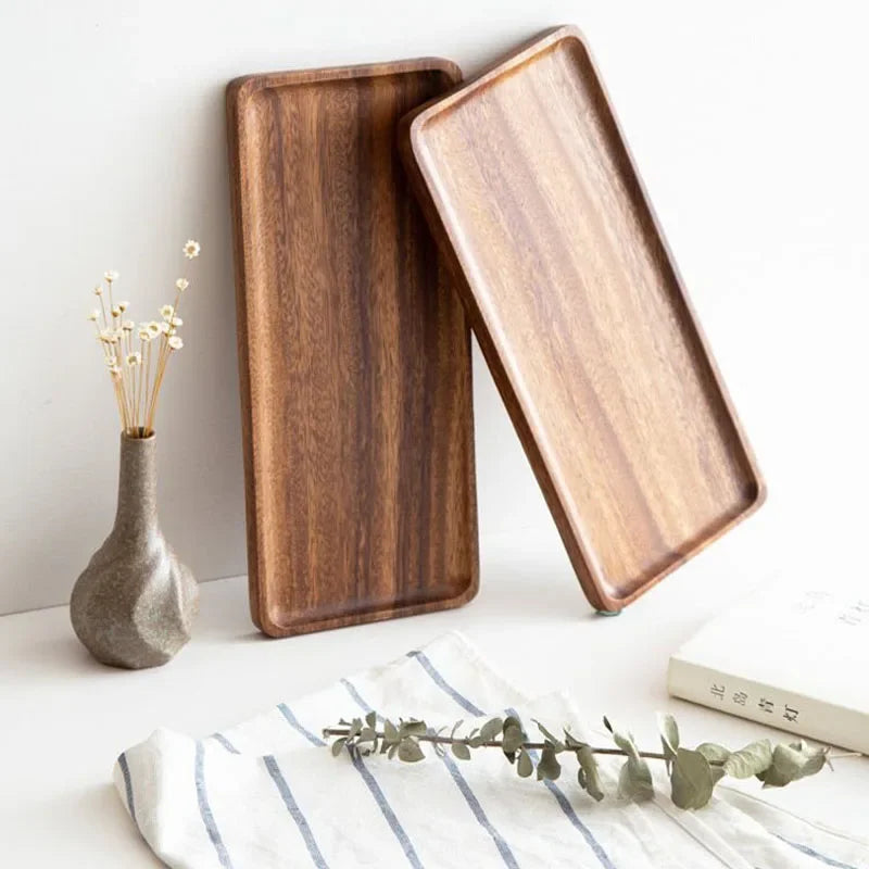 Musowood Serving Tray Plate Wood Trays Rectangular Teapot Holder Cake Breakfast Trays Kitchen Storage Board Home Serving Tray.