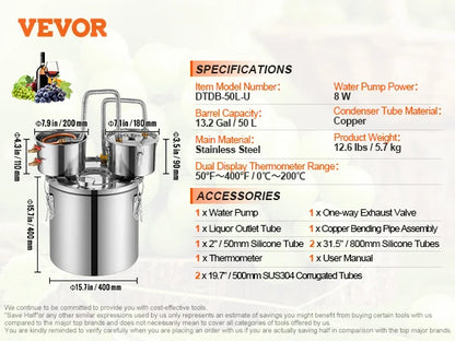 SucceBuy Alcohol Still Stainless Steel Water Alcohol Distiller Fast Cooling Dual Condenser Distiller Kit for Wine Whisky Brandy.