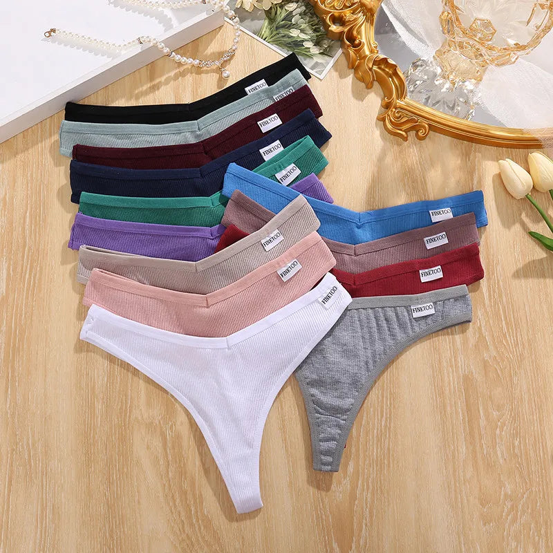 FINETOO 3PCS/Set G-string Panties Cotton Women's Underwear Sexy Panty Female Underpants Thong Solid Color Lingerie T-Back Design.
