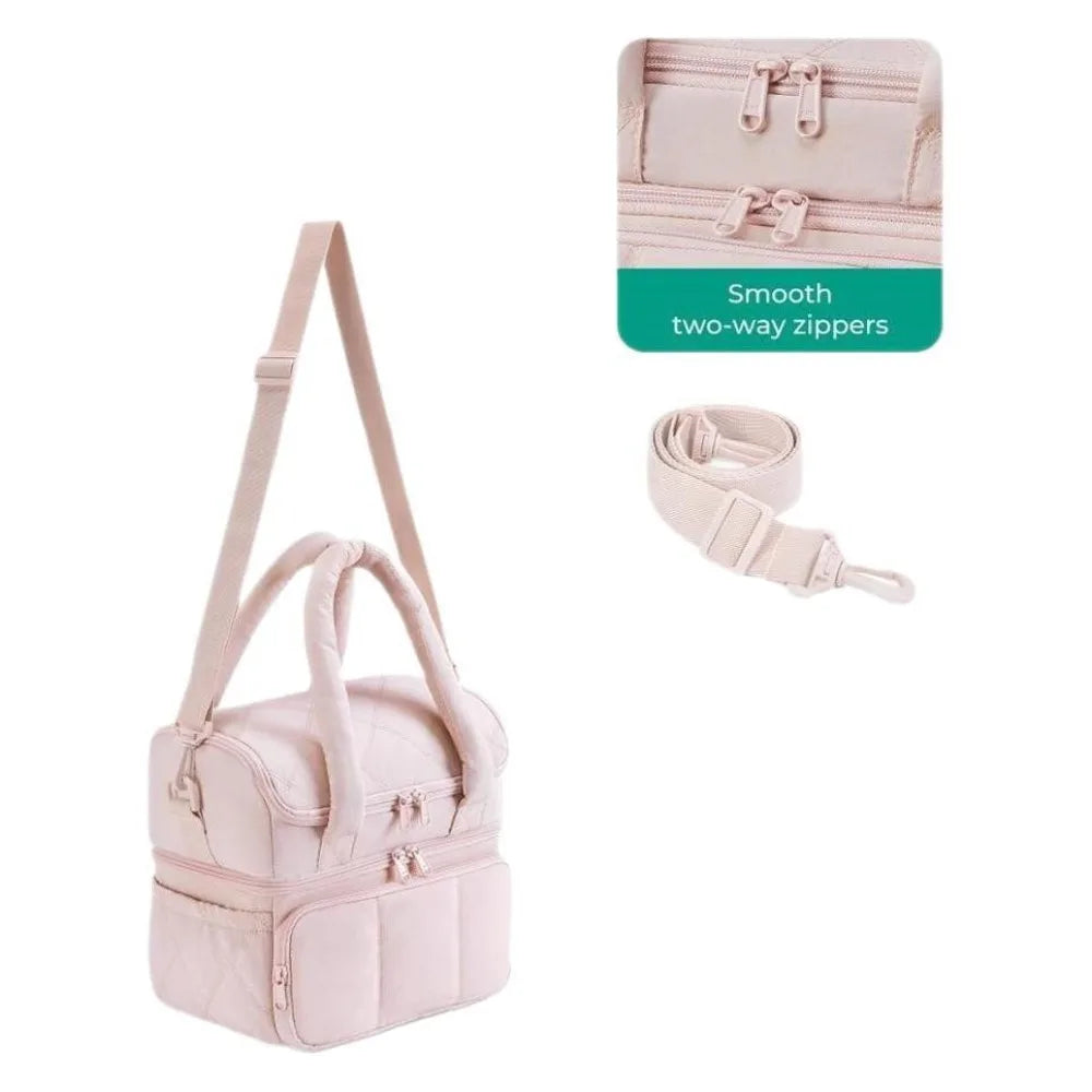 2025 New High Quality Double Deck Cooler Lunch Bag Leakproof Insulated Lunch Box Reusable Durable Puffer Tote for Work School.