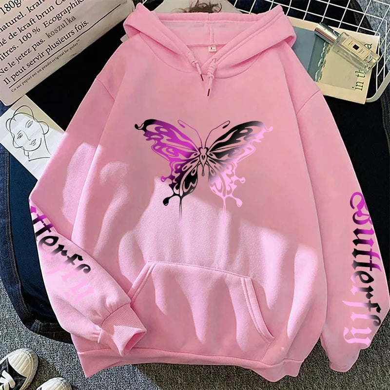 Women's Sweatshirt Butterfly Printed Y2K Hoody Coat All Season Female Daily Casual Fashion Pullover Home Outdoor Comfort Hoodies.