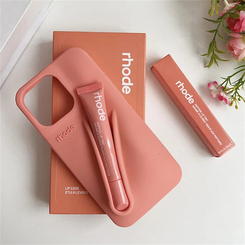 Phone Case for IPhone 15 16 14 13 12 11 Pro Max Plus 17 Air Lip Gloss Holder Silicone Shockproof Cover with Box and Lipstick.