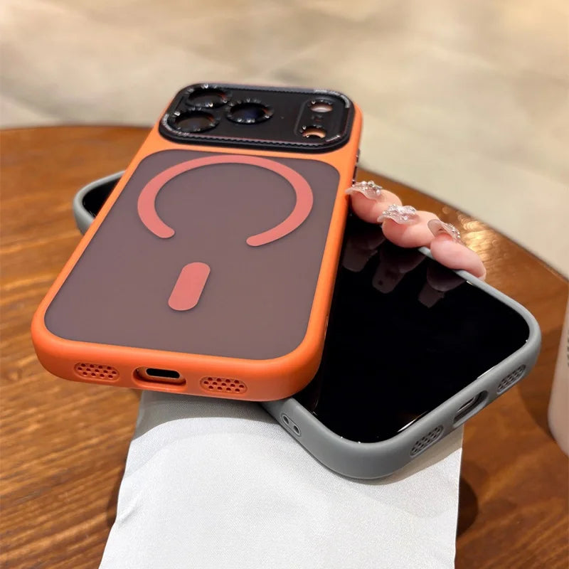 Original For Magsafe Magnetic Matte Phone Case For iPhone 14 15 16 17 Pro Max 17 Air Shockproof Armor Camera Protection Cover.