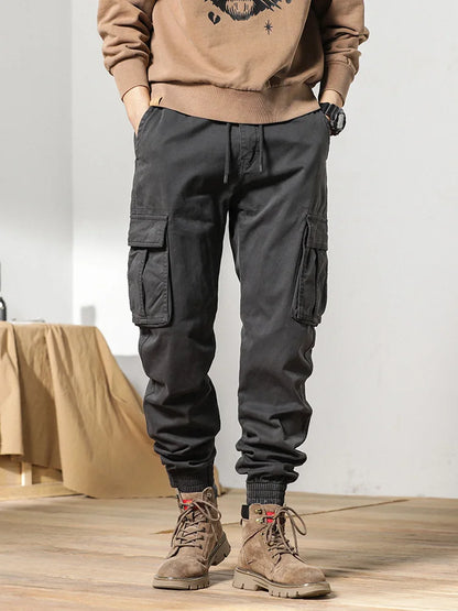 2024 New Winter Cargo Pants Men Multi-Pockets Drawstring Fleece Liner Thick Warm Overalls Joggers Casual Cotton Thermal Trousers.
