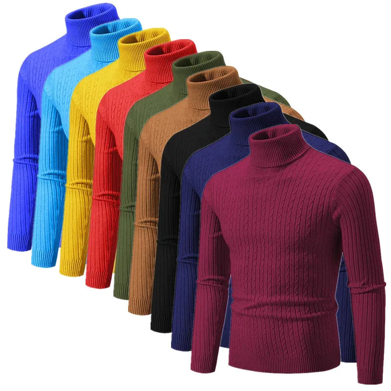 2025 New Men Solid Colour Turtleneck Sweater Black / White / Royal Blue Fashion Simple Male Casual Pullover Tops.