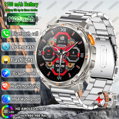 2025 New Military T-Rex 3 Smart Watch Men 1100mAh Battery AMOLED  IP68 Waterproof Outdoor Compass Bluetooth CallSport Smartwatch