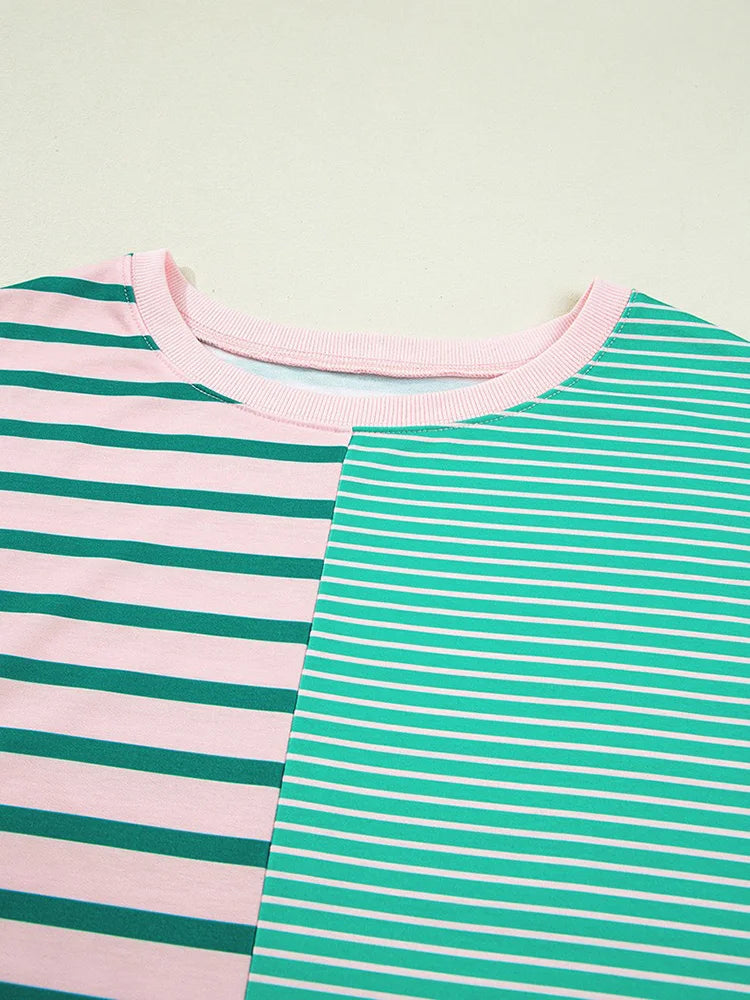 GIBSIE Plus Größe Gestreiften Oansatz Langarm Schlitz Sweatshirt Frauen 2025, Herbst Mode Lose Passenden Casual Pullover Jumper Top.