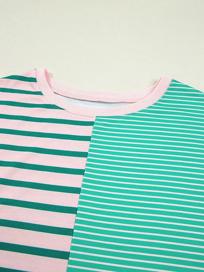 GIBSIE Plus Größe Gestreiften Oansatz Langarm Schlitz Sweatshirt Frauen 2025, Herbst Mode Lose Passenden Casual Pullover Jumper Top.