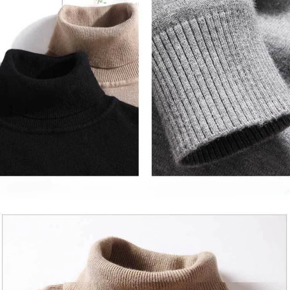 Men's Fleece High Collar Sweater Winter Thickened Solid Color Knitwear Cold-proof Warm Casual Pullover Bottoming Shirt 5XL.