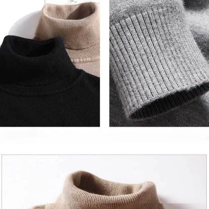 Men's Fleece High Collar Sweater Winter Thickened Solid Color Knitwear Cold-proof Warm Casual Pullover Bottoming Shirt 5XL.