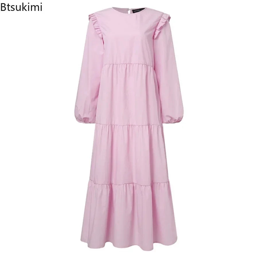 2025 Vintage Solid Muslim Dresses Women Dubai Abaya Islamic Maxi Dress Robe Females Elegant Sweet Party Sundress Kaftan Vestidos.