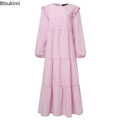 2025 Vintage Solid Muslim Dresses Women Dubai Abaya Islamic Maxi Dress Robe Females Elegant Sweet Party Sundress Kaftan Vestidos.