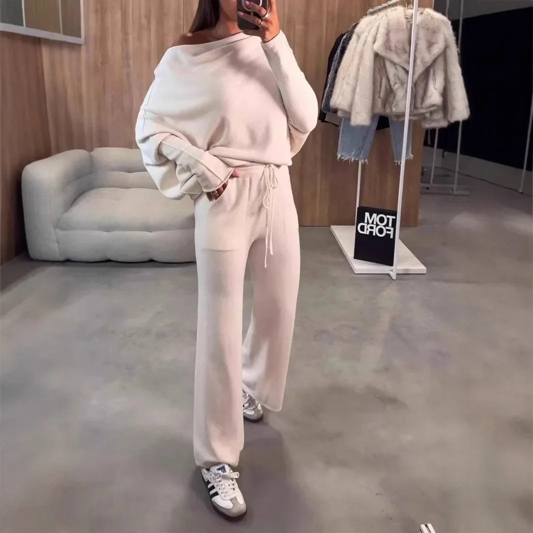 Women Pant Set Two Piece Sets Tracksuit Round Neck Sweatshirts Jogger Lace Up Elastic Waist Long Pants Sport Loose Matching Sets.