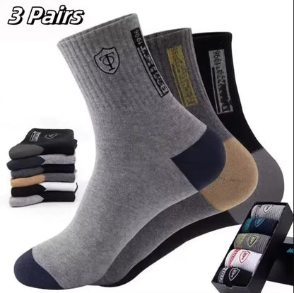 Men's thick warm towel socks 3 pairs of casual solid color mid-calf socks winter men's socks.