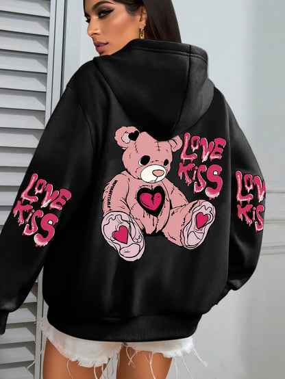 Rosa Liebe Kuss Kunst Brief Drucke Hoodies Frauen Tasche Herbst Hoody Fleece Mehrfarbige Streetwear Unisex Hip Hop Y2K Kleidung