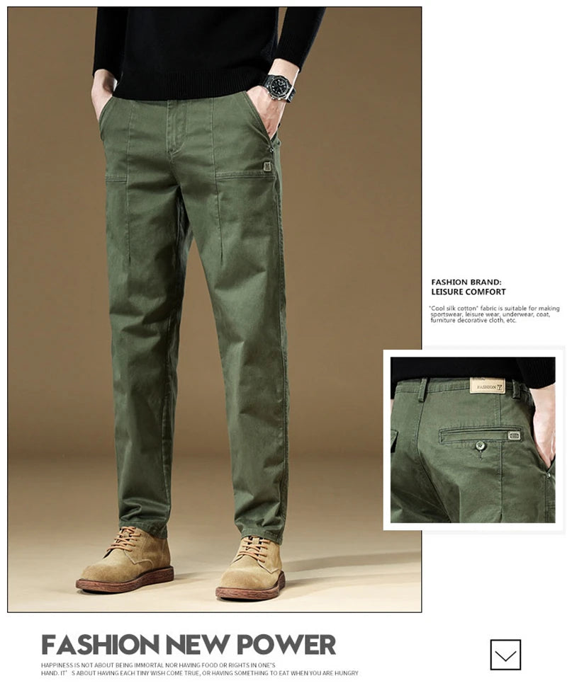 97% Cotton Men Casual Trousers Solid Color Slim Fit Men's Pants New Winter Autumn High Quality Classic Business Pant Male.