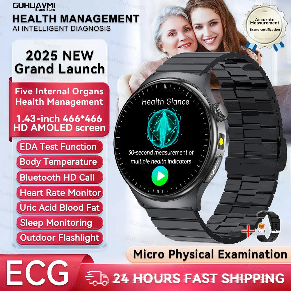 2026 New Smart Watch Men ECG+PPG Blood Lipids Uric Acid Blood Pressure Bluetooth Call 1.43'' Sapphire Smartwatch Remote Nursing