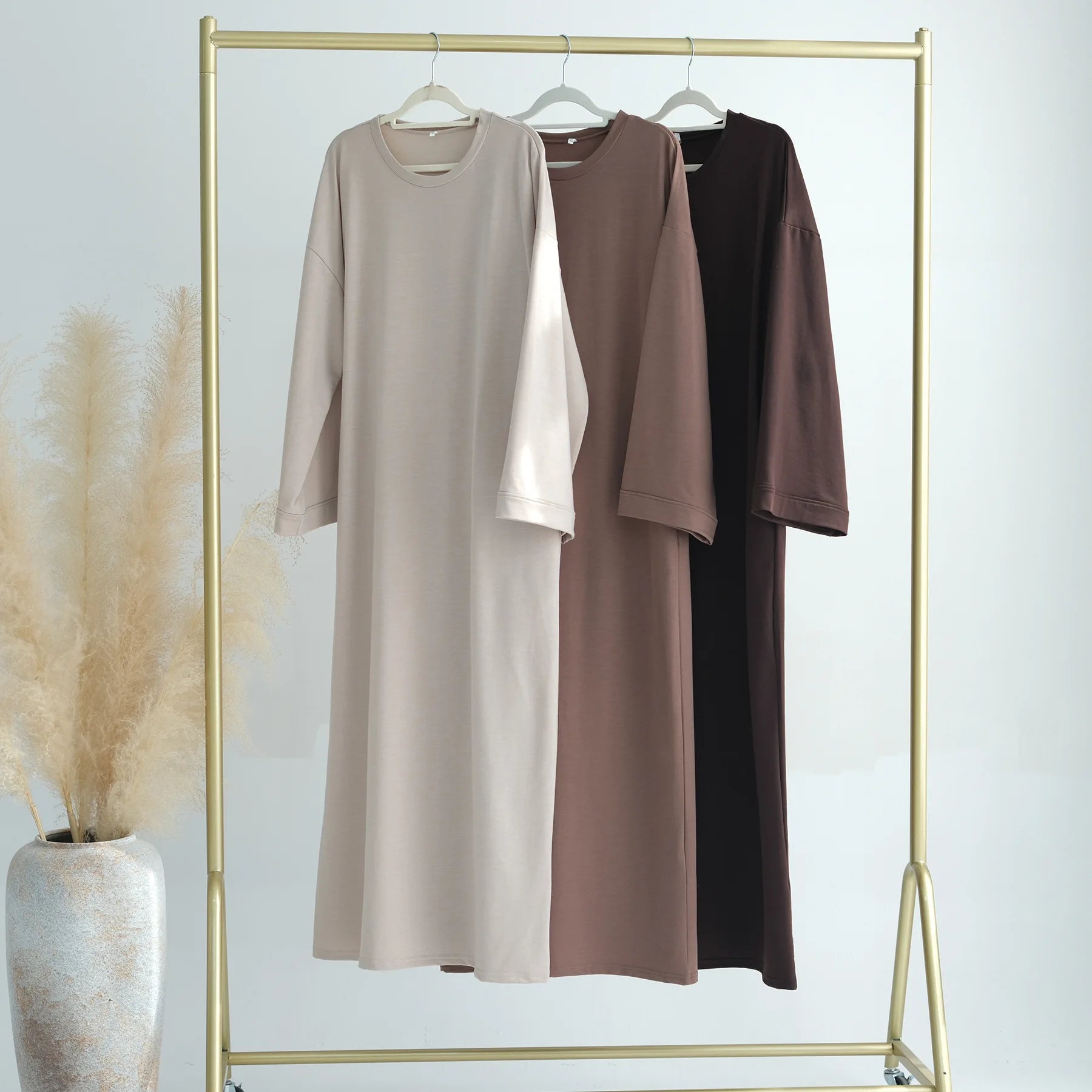 2024 New Modest Dress Solid Color Inner Dresses Muslim Women Dubai Abaya Eid Ramadan Islam Clothing Turkey Arabic Robe.