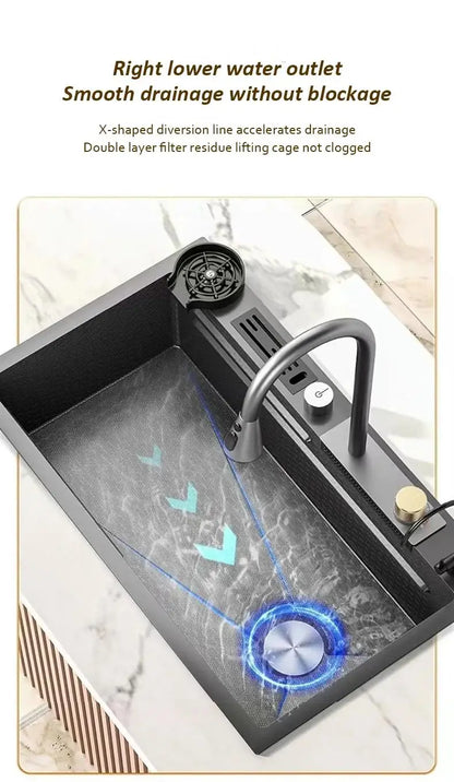 High-end stainless steel Kitchen Sink Matte Square Kitchen Accessories Large Single Sink Wash Basin With Faucet