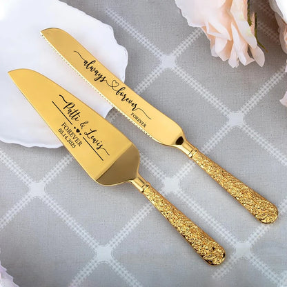 Personalised Wedding Cake Knife Shovel Custom Bride Gift Gold/Silver Cutting Server Set Engraved Birthday Party Cake Dinner Deco.