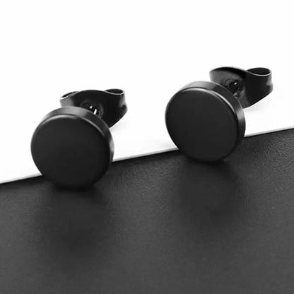 1 Pairs Black Earrings Set Punk Stainless Steel Stud Earrings For Men Women Vintage Hip Hop Piercing Ear Jewelry Accessories.