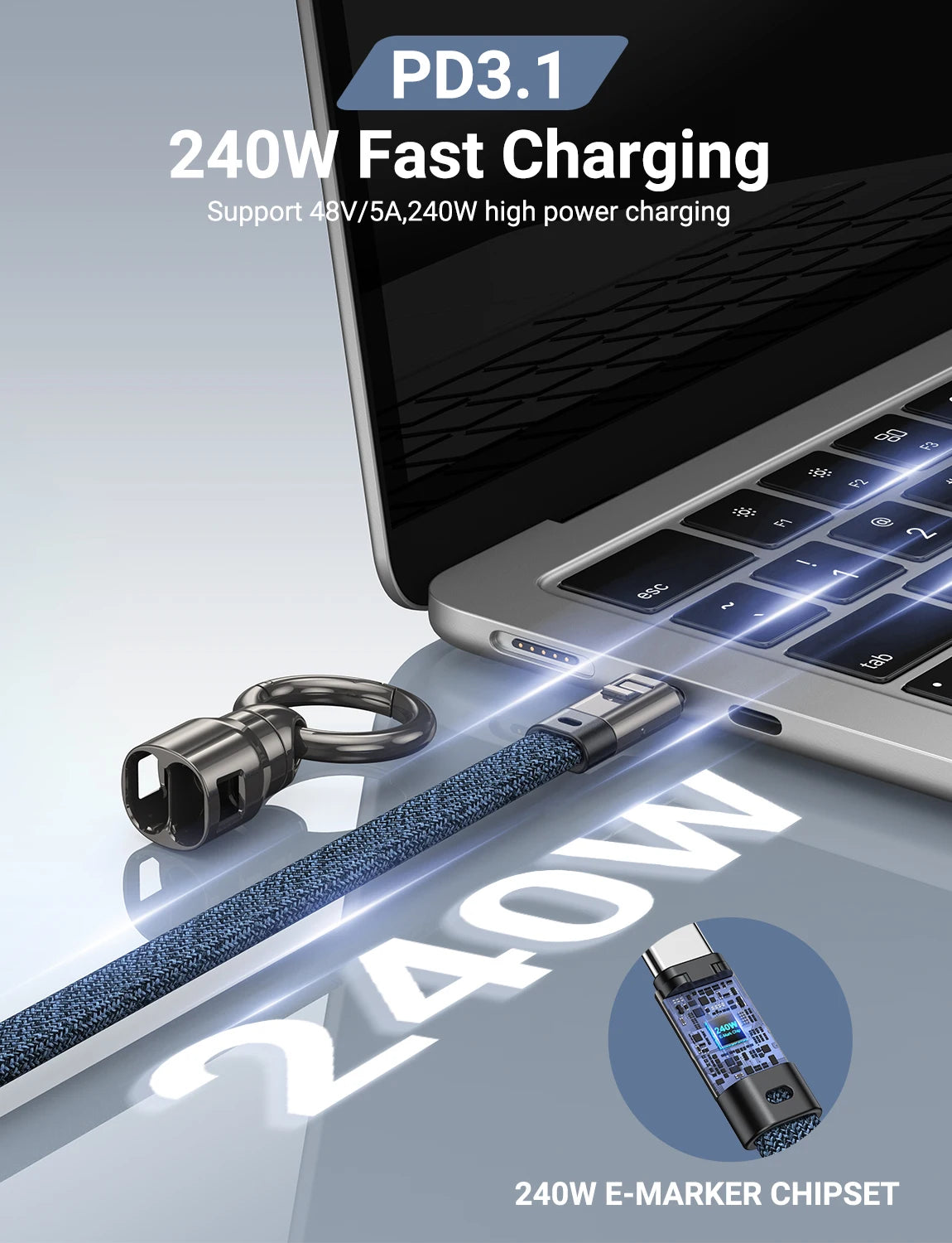AUFU PD240W USB-C to USB-C Super Fast Charge Data Cable Zinc Alloy Head Lanyard 2 in 1 Phone Lanyard Charge Cable For IPhone SUM.