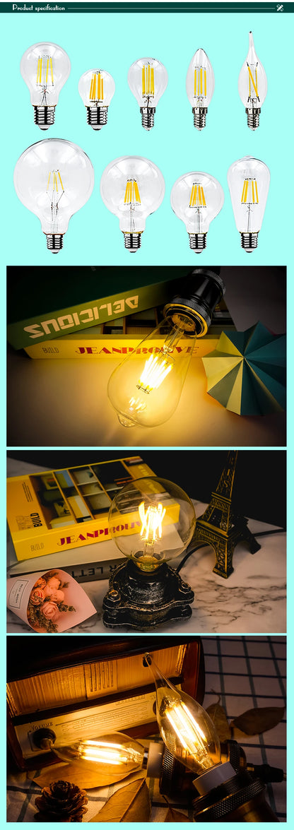 LED Retro Edison Glühbirne E14 E27 AC 220V 2W 4W 6W 8W Vintage Glas lampe C35 G45 A60 St64 G80 G95 G125 LED Filament Licht Wohnkultur.