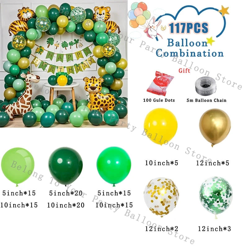 Dschungel Ballon Girlande Bogen Kit Grün Metall Konfetti Ballon Dschungel Safari Thema Party Geburtstag Dekoration Baby Dusche Globos.