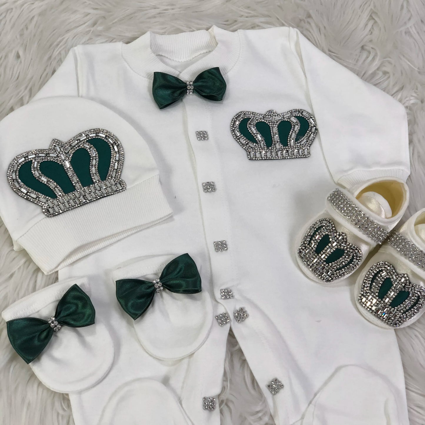 Dollbling Newborn Set Baby's Sets Rhinestone Crown 0-3 Months Hat+Bodysuits+Gloves+Shoes 4 Parts Boy Girl Jumpsuit Clothing
