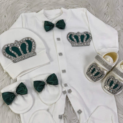 Dollbling Newborn Set Baby's Sets Rhinestone Crown 0-3 Months Hat+Bodysuits+Gloves+Shoes 4 Parts Boy Girl Jumpsuit Clothing