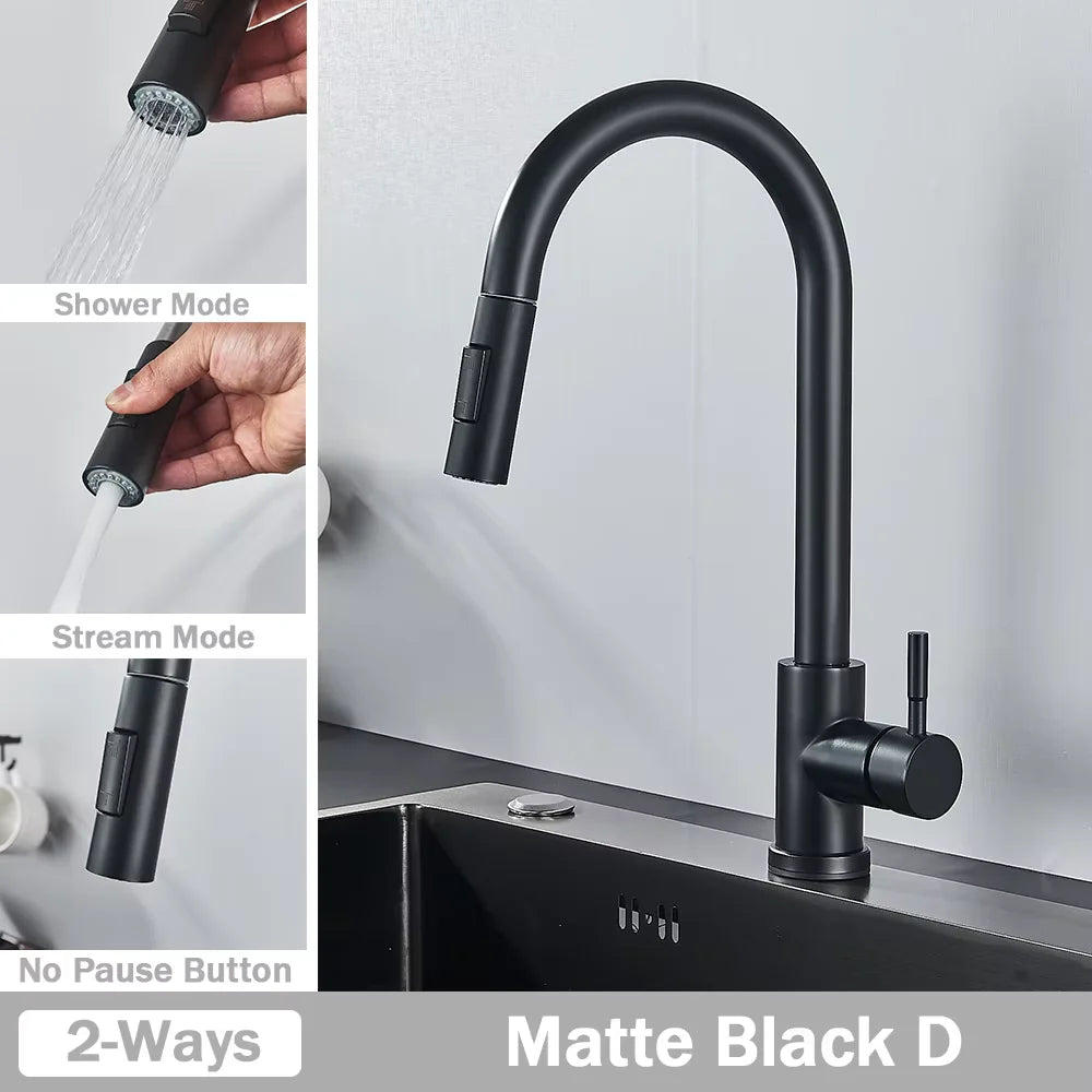 Black Pull Out Kitchen Faucet Deck Mounted Flexible Hot And Cold Water Kitchen Sink Mixer Tap With Stream Shower Modes Nozzle