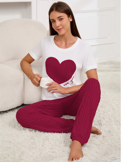 Damen-Pyjama-Set im neuen Stil, Herzmuster, kurzärmeliges Hemd, Hose, zweiteilig, einfach und schön, lässige Heimkleidung.