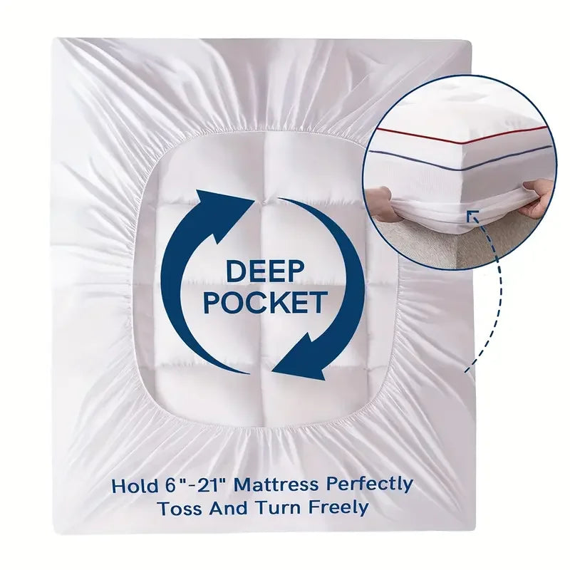 1pc Cooling Mattress Pad, Premium Zoned Quilted Fitted Mattress Topper, Breathable Fluffy Soft Mattress Cover, Machine.