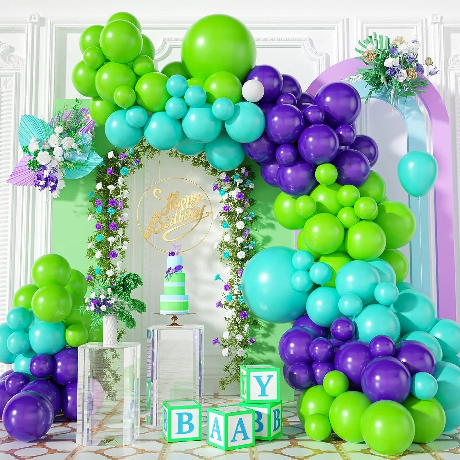 96 stücke grün und andere Farben Latex Ballon Bogen Set für Geburtstage, Hochzeiten, Geschlecht offenbaren, Junggesellen abschied, Familien treffen.