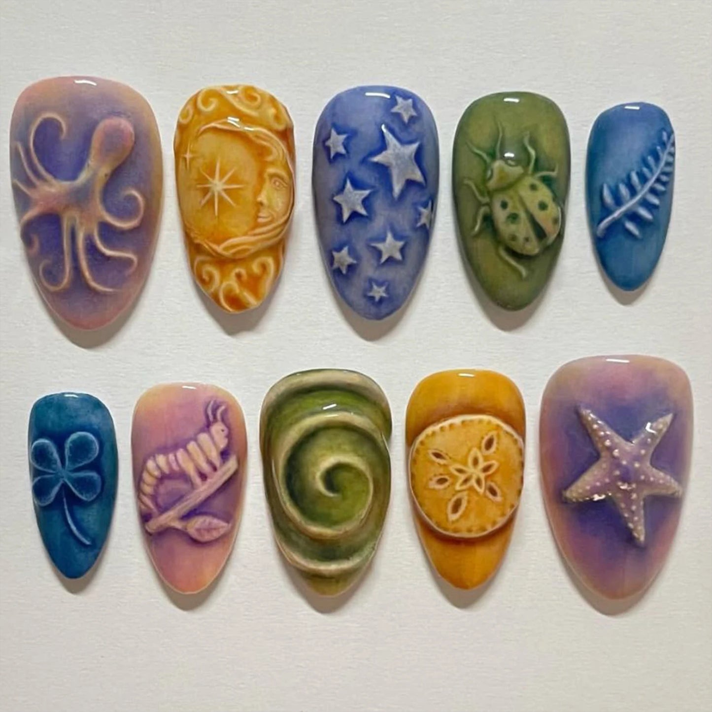 24pcs White Flower Fake Nail Tips Ins Yellow Pink Blush False Nails Wearable Full Cover European Almond Shaped Press on Nails