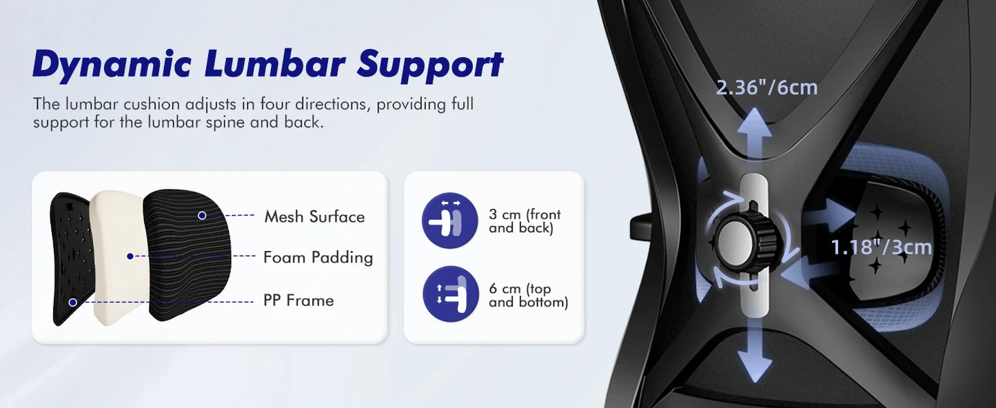 AUTHMIC Ergonomischer Bürostuhl, verstellbare Netzrückenlehne, Lordosenstütze, drehbarer Computer-Schreibtischstuhl für Zuhause, Büro, Arbeit, Gaming