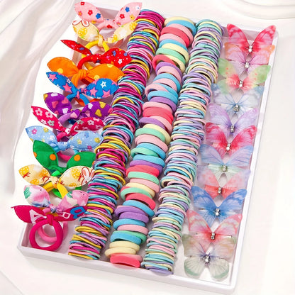 There are 267 sets of butterfly clip sets for girls, cute rabbit ear headbands, hair ties, and colorful flower hair clips..
