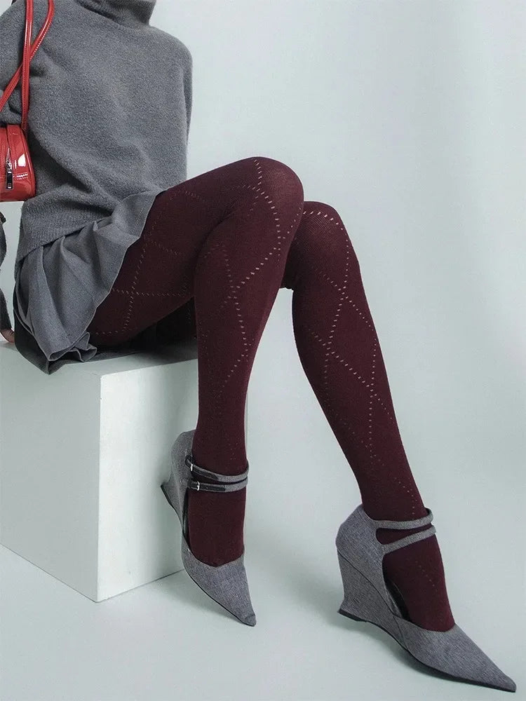 Talenza Autumn Winter Leggings Women's Solid High Waist Slim Sexy Warm Pantyhose Super Elastic Y2k Hollow Tights Women's Socks