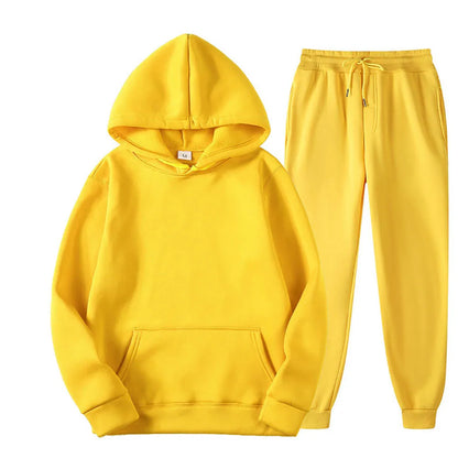 Men Tracksuit 2 Pieces Sets Hooded Sweatshirt +Drawstring Pants Male Hoodies Running Sportswear Men Women Autumn Sportwear