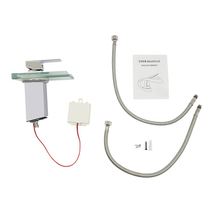 Smart Bathroom Faucet with Temp Light, Anti-Scald LED Indicator, Brass Construction, Waterfall LED Faucet, LED Color Changing