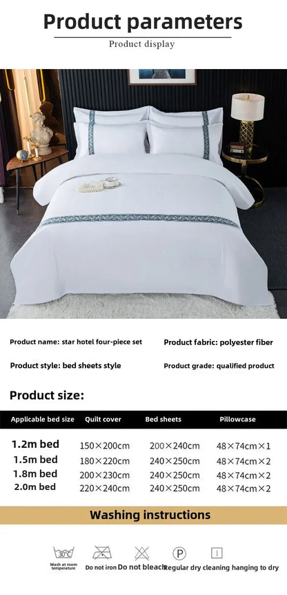 New 140g twill thickened hotel four-piece hotel linen pure white single quilt set webbing hotel bed and breakfast.