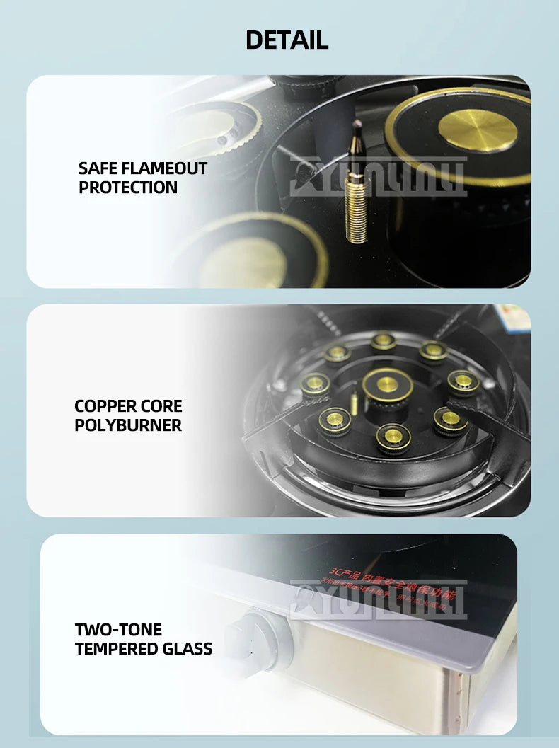 Household Desktop Natural Gas Liquefied Gas Timing Stove Double-Hole Fierce Fire Kitchen Cooker Tool.