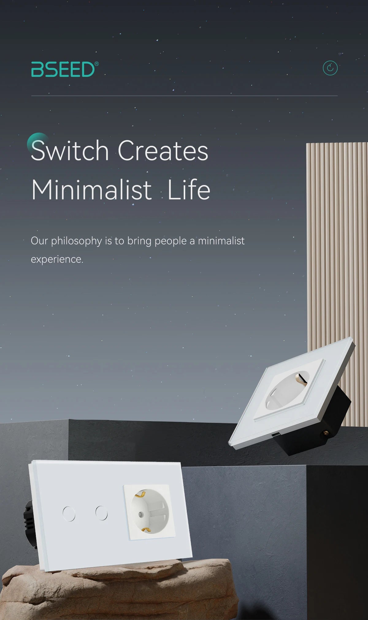 BSEED 1/2/3Gang Touch Licht Schalter 1Way Einfache Sensor Schalter Typ-c USB Steckdosen EU Standard glas Panel Blaue Hintergrundbeleuchtung 10A Weiß.