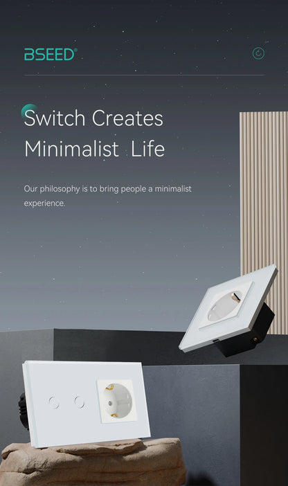 BSEED 1/2/3Gang Touch Licht Schalter 1Way Einfache Sensor Schalter Typ-c USB Steckdosen EU Standard glas Panel Blaue Hintergrundbeleuchtung 10A Weiß.